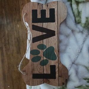Bone Shaped "LOVE" With Paw Print Wooden Sign